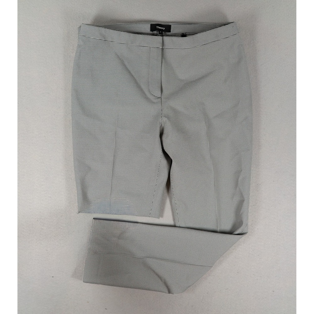 Theory Womens Dress Pants 4 Houndstooth Slim Straight Leg Black White Workwear